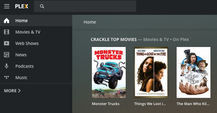 Screenshot of Plex home screen